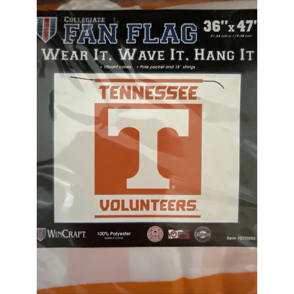 Brand New Collegiate Fan Flag 36x47 Tennessee Volunteers Wear It Wave It Hang It
